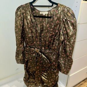 Love Shack Fancy Metallic Holiday Dress with Bow